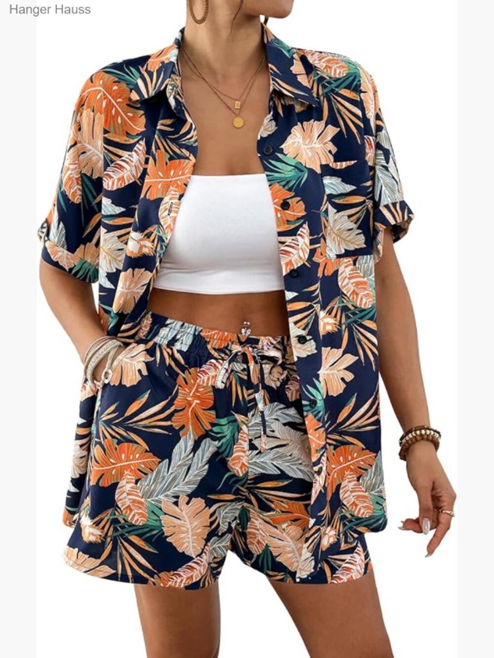 2 Piece Beach Cover Up Set Tropical Vacation Shorts